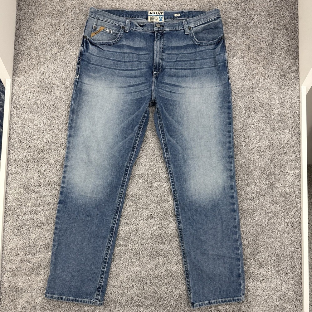 Ariat Jeans Men's 44x34 M2 Relaxed Boot Cut Whiskering Faded Western Cowboy